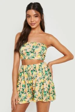Ensemble à Imprimé Citrons Avec Haut Bandeau Et Short Ample -FR Chemises Soldes Magasin gzz16122 peach xl 2