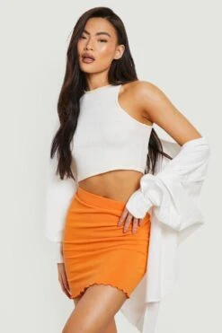 Mini-jupe Côtelée En Coton à Volants