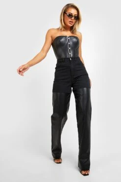 Jean Color Block Large En Similicuir