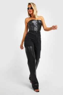 Jean Color Block Large En Similicuir -FR Chemises Soldes Magasin gzz17642 black xl 3