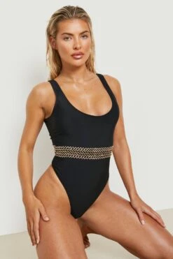 Maillot De Bain Une Pièce à Col Rond Et Strass 8 Maillot De Bain Une Pièce à Col Rond Et Strass -FR Chemises Soldes Magasin gzz17980 black xl 2