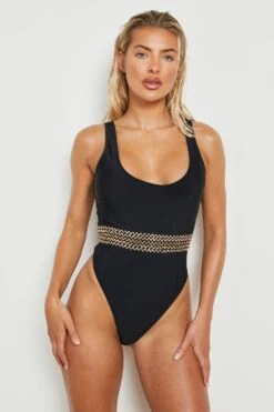 Maillot De Bain Une Pièce à Col Rond Et Strass 9 Maillot De Bain Une Pièce à Col Rond Et Strass -FR Chemises Soldes Magasin gzz17980 black xl 3