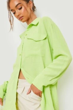 Chemise Ample Martelée à Poche -FR Chemises Soldes Magasin gzz19096 soft20lime xl 3