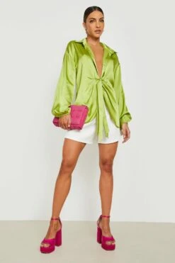 Chemise Satinée Drapée -FR Chemises Soldes Magasin gzz19100 chartreuse xl 2