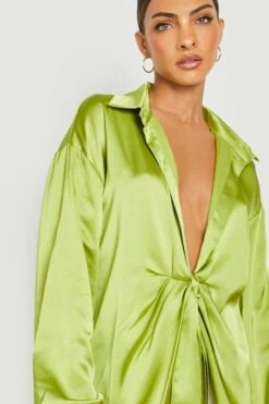 Chemise Satinée Drapée -FR Chemises Soldes Magasin gzz19100 chartreuse xl 3