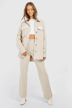 Jean Taille Haute En Velours Côtelé à Fentes