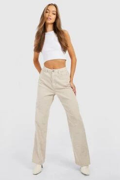 Jean Taille Haute En Velours Côtelé à Fentes -FR Chemises Soldes Magasin gzz19142 ecru xl 2