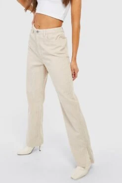 Jean Taille Haute En Velours Côtelé à Fentes -FR Chemises Soldes Magasin gzz19142 ecru xl 3