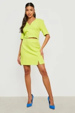 Mini-jupe Boutonnée Fendue 8 Mini-jupe Boutonnée Fendue -FR Chemises Soldes Magasin gzz19637 lime xl 2