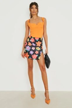 Mini-jupe Fendue à Imprimé Fleuri -FR Chemises Soldes Magasin gzz20437 black xl 2