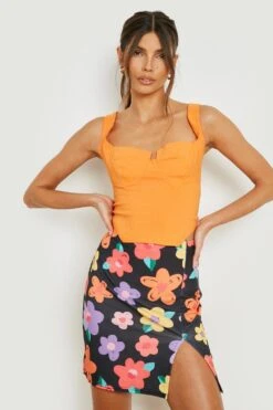 Mini-jupe Fendue à Imprimé Fleuri -FR Chemises Soldes Magasin gzz20437 black xl 3