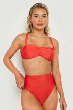 Bikini Avec Haut Brassière Froncé Et Bas Taille Haute -FR Chemises Soldes Magasin gzz20458 red xl 2