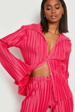 Chemise Plissée à Manches évasées 8 Chemise Plissée à Manches évasées -FR Chemises Soldes Magasin gzz20899 hot20pink xl 3