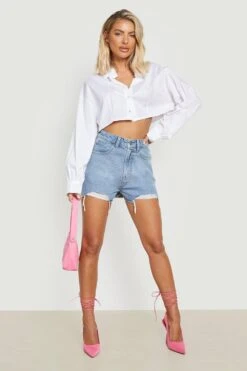 Short Mom En Jean à Déchirures -FR Chemises Soldes Magasin gzz22435 mid20blue xl 2