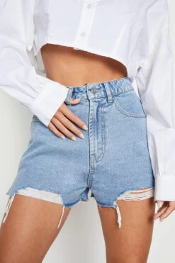 Short Mom En Jean à Déchirures -FR Chemises Soldes Magasin gzz22435 mid20blue xl 3