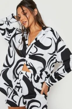 Ensemble à Imprimé Abstrait Avec Chemise Et Short -FR Chemises Soldes Magasin gzz23119 black xl 3