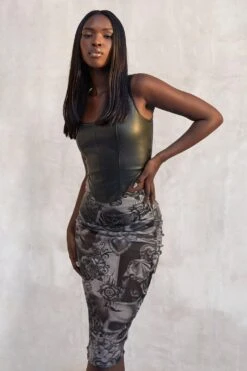 Kourtney Kardashian Barker - Jupe Mi-longue En Mesh à Imprimé Tatouage -FR Chemises Soldes Magasin gzz23594 grey xl 3