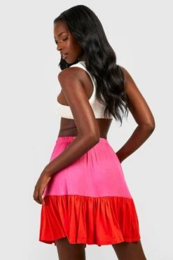 Jupe Patineuse Froncée Color Block En Jersey -FR Chemises Soldes Magasin gzz23697 pink xl 1