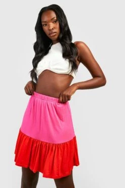 Jupe Patineuse Froncée Color Block En Jersey -FR Chemises Soldes Magasin gzz23697 pink xl 2