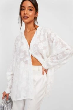 BOOHOO Chemise Ample Texturée -FR Chemises Soldes Magasin gzz24798 cream xl 3