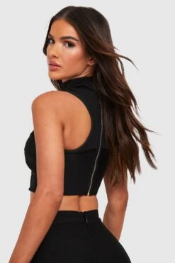Crop Top Bandage Premium à Col Montant -FR Chemises Soldes Magasin gzz26593 black xl 1