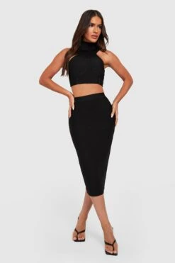 Crop Top Bandage Premium à Col Montant -FR Chemises Soldes Magasin gzz26593 black xl 2
