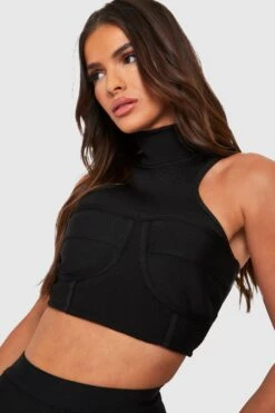 Crop Top Bandage Premium à Col Montant -FR Chemises Soldes Magasin gzz26593 black xl 3