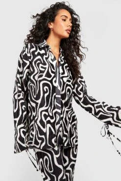 Chemise Plissée Nouée à Imprimé Abstrait