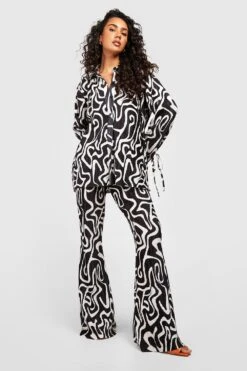 Chemise Plissée Nouée à Imprimé Abstrait 8 Chemise Plissée Nouée à Imprimé Abstrait -FR Chemises Soldes Magasin gzz29058 black xl 2