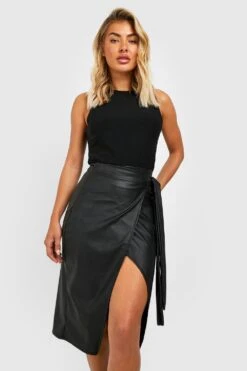 Jupe Mi-longue Nouée En Similicuir -FR Chemises Soldes Magasin gzz30940 black xl 2