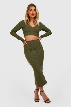 Ensemble Côtelé Avec Crop Top Et Jupe Longue