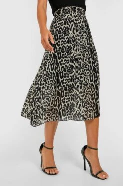 Jupe Mi-longue Plissée à Imprimé Léopard -FR Chemises Soldes Magasin gzz31824 stone xl 3