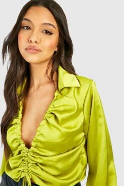 Chemise Satinée Froncée -FR Chemises Soldes Magasin gzz32355 chartreuse xl 3