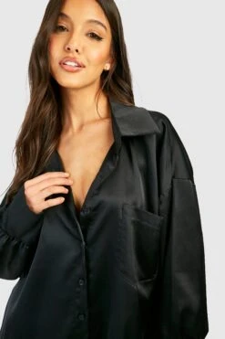 Chemise Longue Satinée -FR Chemises Soldes Magasin gzz32387 black xl 3