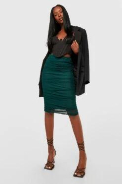 Jupe Mi-longue Froncée En Mesh 9 Jupe Mi-longue Froncée En Mesh -FR Chemises Soldes Magasin gzz33240 forest xl 3