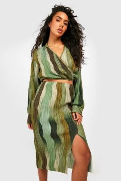 Jupe Mi-longue Plissée à Imprimé Marbre -FR Chemises Soldes Magasin gzz33285 green xl 2