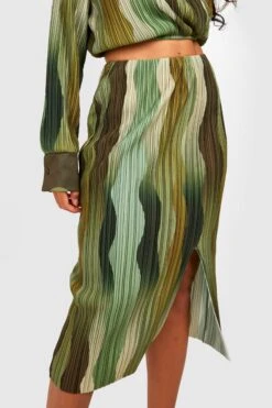 Jupe Mi-longue Plissée à Imprimé Marbre -FR Chemises Soldes Magasin gzz33285 green xl 3