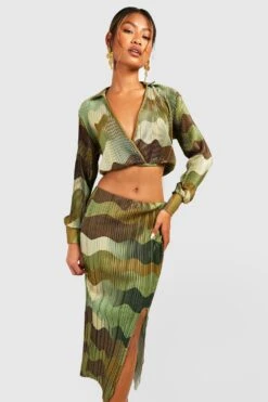 Chemise Plissée à Imprimé Marbre -FR Chemises Soldes Magasin gzz33286 green xl 2