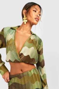 Chemise Plissée à Imprimé Marbre -FR Chemises Soldes Magasin gzz33286 green xl 3