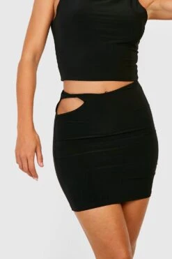 BOOHOO Mini-jupe Soyeuse Taille Haute à Découpes -FR Chemises Soldes Magasin gzz34415 black xl 3