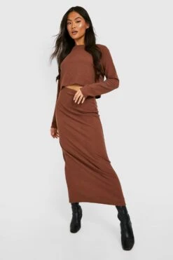 Jupe Mi-longue Côtelée Fendue -FR Chemises Soldes Magasin gzz36403 chocolate xl 2