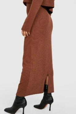 Jupe Mi-longue Côtelée Fendue -FR Chemises Soldes Magasin gzz36403 chocolate xl 3