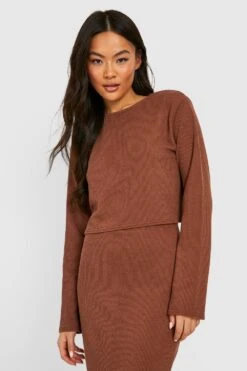 BOOHOO Crop Top Côtelé à Col Rond -FR Chemises Soldes Magasin gzz36404 chocolate xl 2