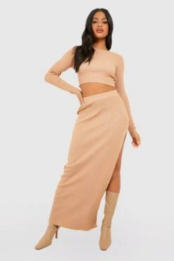 Ensemble Côtelé Avec Pull Et Jupe Longue -FR Chemises Soldes Magasin gzz37243 camel xl 2