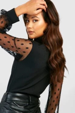 Body En Mesh à Col Montant Et Pois -FR Chemises Soldes Magasin gzz37407 black xl 2