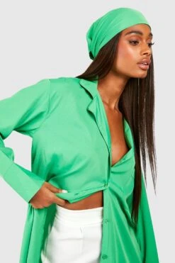 Ensemble Avec Chemise Oversize Et Foulard -FR Chemises Soldes Magasin gzz37599 green xl 3