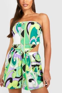 Tall - Ensemble Imprimé Abstrait Avec Top Et Short Ample -FR Chemises Soldes Magasin gzz38227 green xl 3