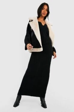 Ensemble Premium Texturé Avec Pull à Encoche Et Jupe Longue 8 Ensemble Premium Texturé Avec Pull à Encoche Et Jupe Longue -FR Chemises Soldes Magasin gzz39784 black xl 2