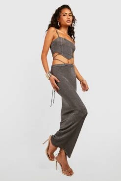 Ensemble En Crochet Métallisé Avec Corset Et Jupe Longue -FR Chemises Soldes Magasin gzz40310 gun20metal xl 2