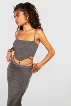 Ensemble En Crochet Métallisé Avec Corset Et Jupe Longue -FR Chemises Soldes Magasin gzz40310 gun20metal xl 3
